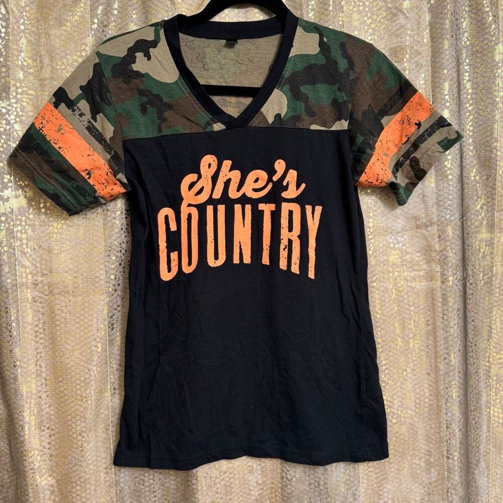 Jason Aldean She's Country Black Orange Camo Print Tour Shirt Small